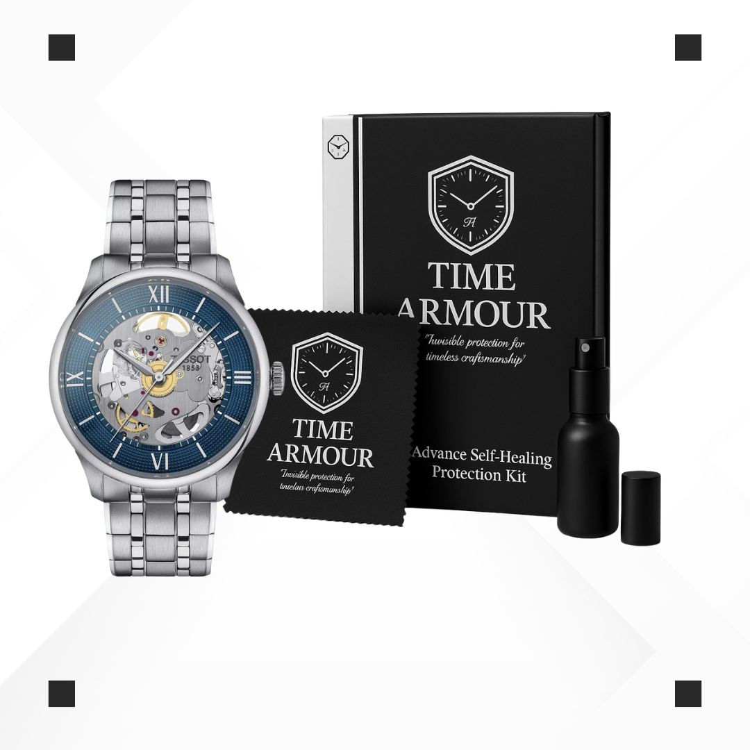 Tissot Chemin des Tourelles Skeleton 39mm watch with Time Armour protection film kit