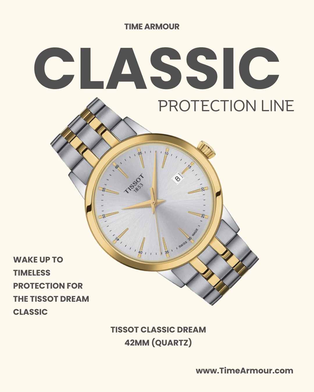 Time Armour self-healing TPU protection film for Tissot Classic Dream 42mm quartz watch