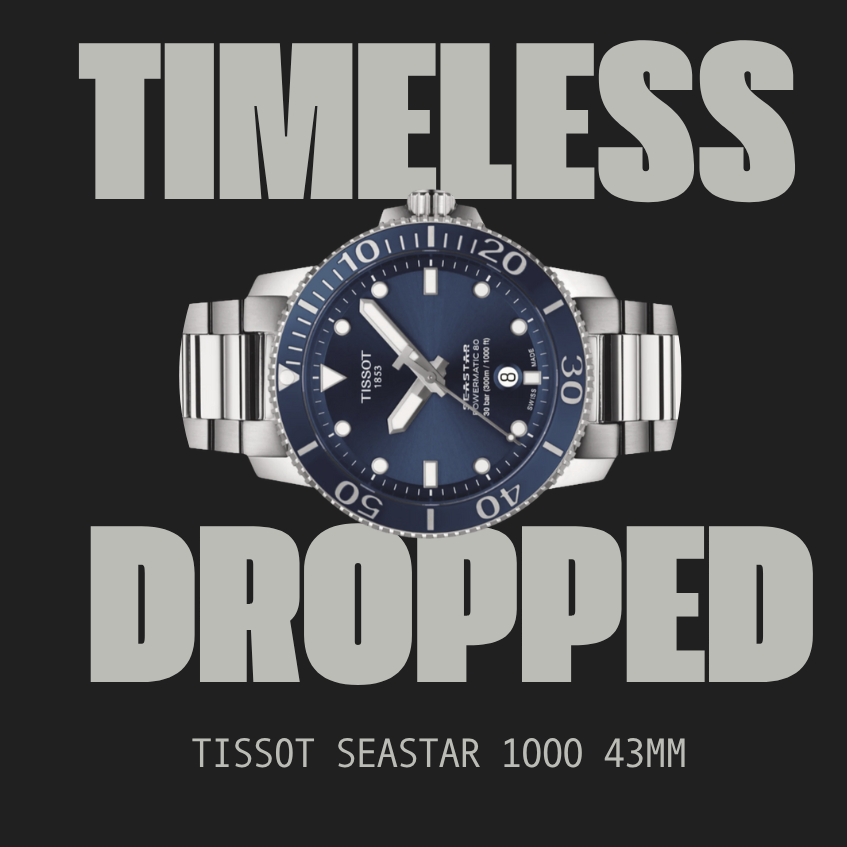 Time Armour watch protection film kit displayed with Tissot Seastar Powermatic 80 dive watch